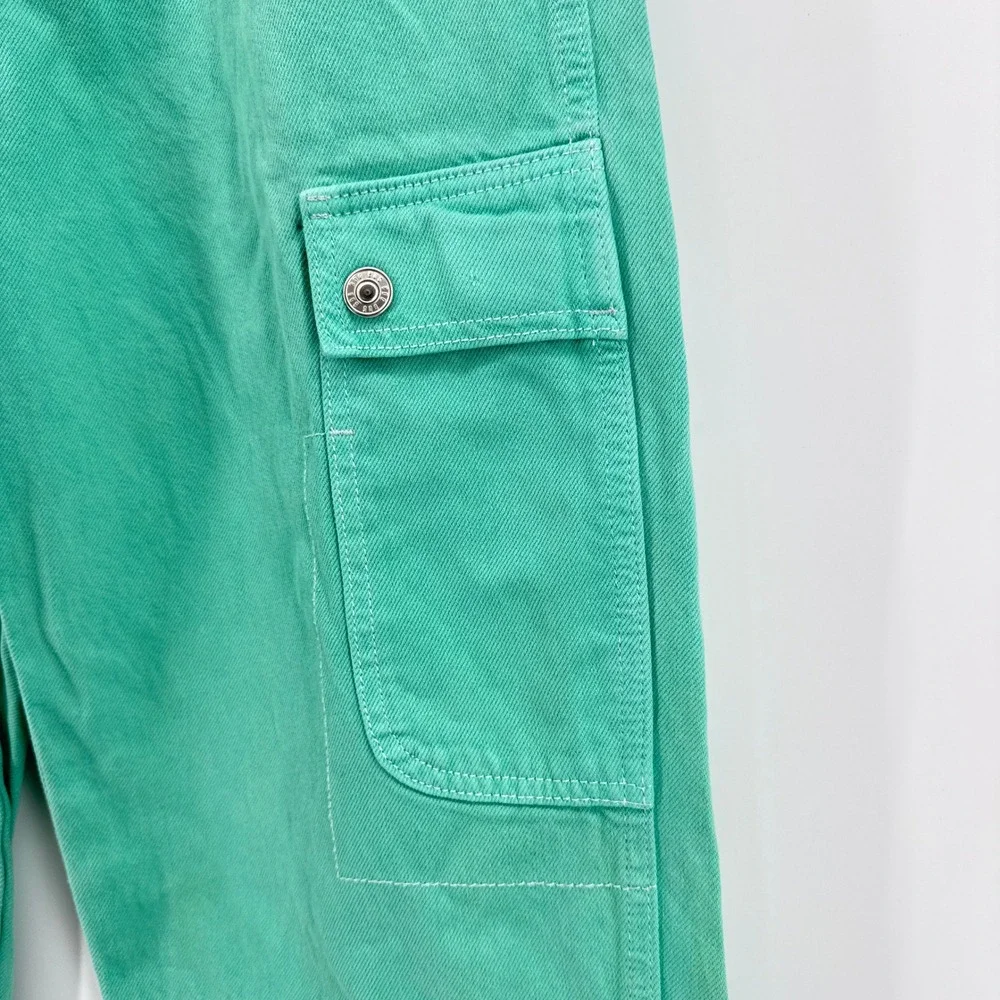 BDG Urban Outfitters High Waisted Cargo Pants Green Cotton Utility Wide Leg 27